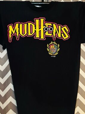 MUDHENS Graphic Tee in Black with Yellow & Red Logo